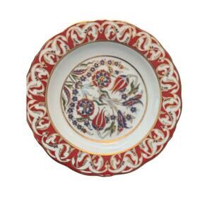 Hand-Painted Turkish Porcelain Plate – Red & Gold Floral-5”